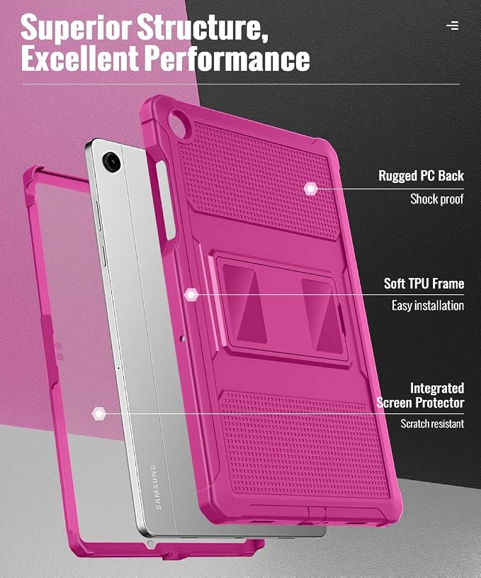 MoKo Shockproof Case Fit Samsung Galaxy Tab A11+ Plus/ A9+ 11 Inch | with Screen Protector, Heavy Duty Shockproof Protective Case, Fuchsia