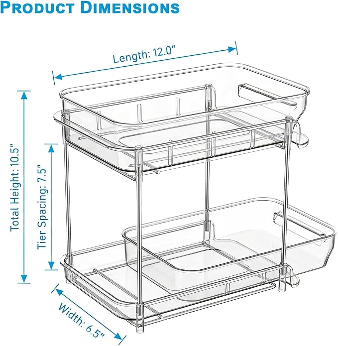 2-Tier bathroom cabinet organizer, bathroom organizers and storage with Adjustable Removable Dividers,Under Sink Organizing,Under Sink and Pull-Out Cabinet Organizer for Kitchen and Pantry Storage