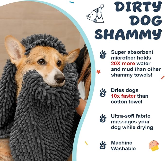 Peryiter 2 Pack Quick Dry Towel for Dogs 35''x 23'' Extra Large Absorbent Dog Towel Microfiber Chenille Towels Dog Pet Bath Mat, Machine Washable, Grey