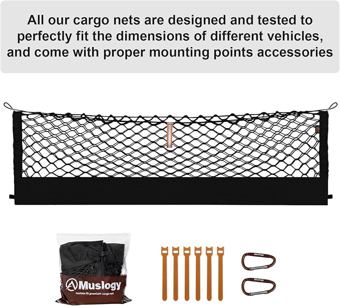 Muslogy Cargo Net for 2021-2024 2025 2026 Kia Sorento | Custom Fit, Trunk Storage Organizer Net for SUV Sedan Van Divider, with Heavy Duty Carabiners, Night Visible Grab Handle