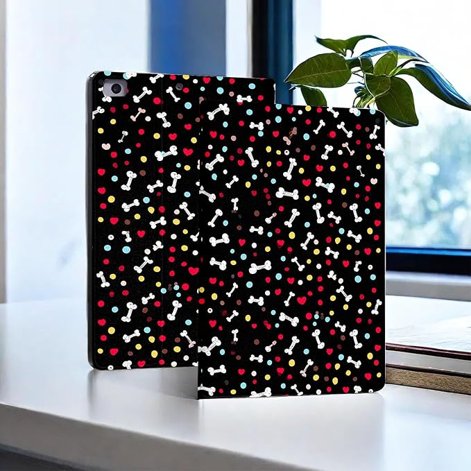 for Microsoft Surface Pro X/Pro X Plus-13 2019/2020/2021/2024 Tablet Case,Auto Wake/Sleep,Adjustable Stand Protective Cover - Cute Dog Bone Heart