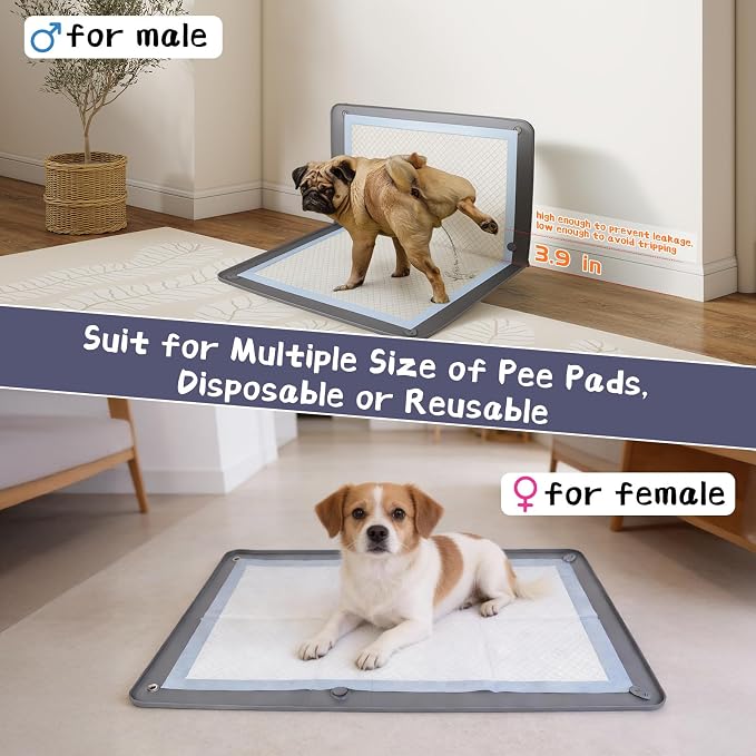 Pee Pad Holder for Dogs, 25.5” x 35” Silicone Dog Puppy Pad Holder, Non-Slip Rubber Mat with Raised Edges to Reduce Mess, Versatile Pee Pad Tray for Male & Female Dog Indoor Potty Training