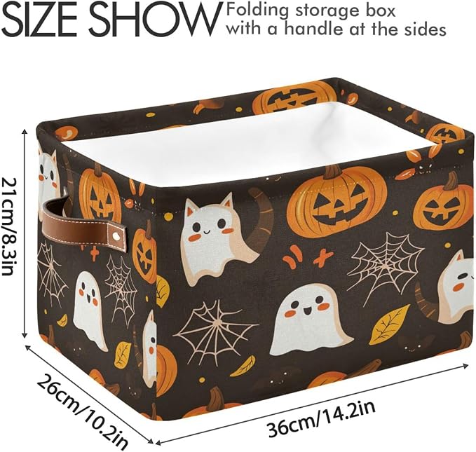 Kigai Storage Basket, Fabric Collapsible Closet Organizer Bin | Halloween Boo Pumpkins Waterproof Foldable Canvas Basket with Handles for Shelves, Nursery, Closet, Bedroom & Bathroom