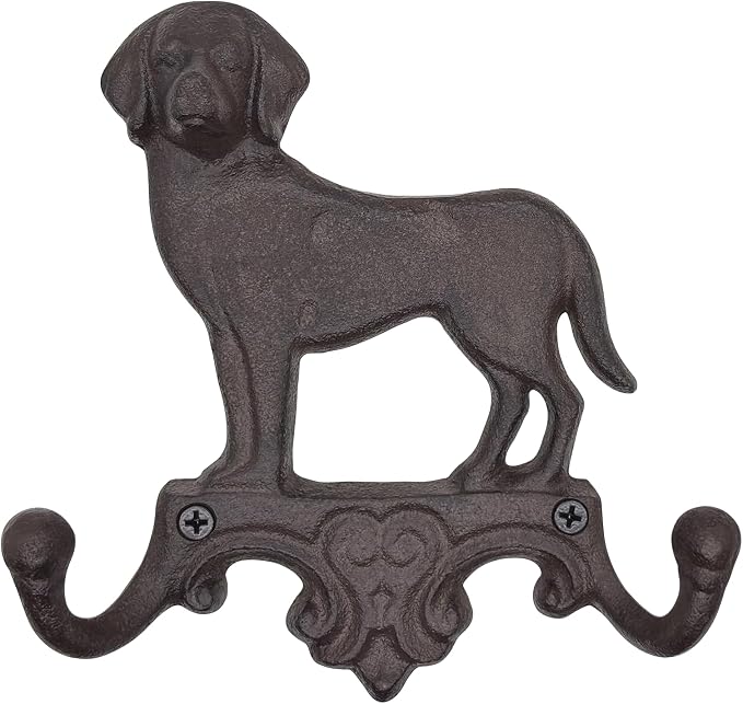 Cast Iron Dog Wall Hooks for Hanging, Heavy Duty Dog Leash Holder for Wall Mount Coat Hooks Decorative Key Hanger Vintage Farmhouse Entryway Cute Animal Decor Rustic Brown 1 Pack