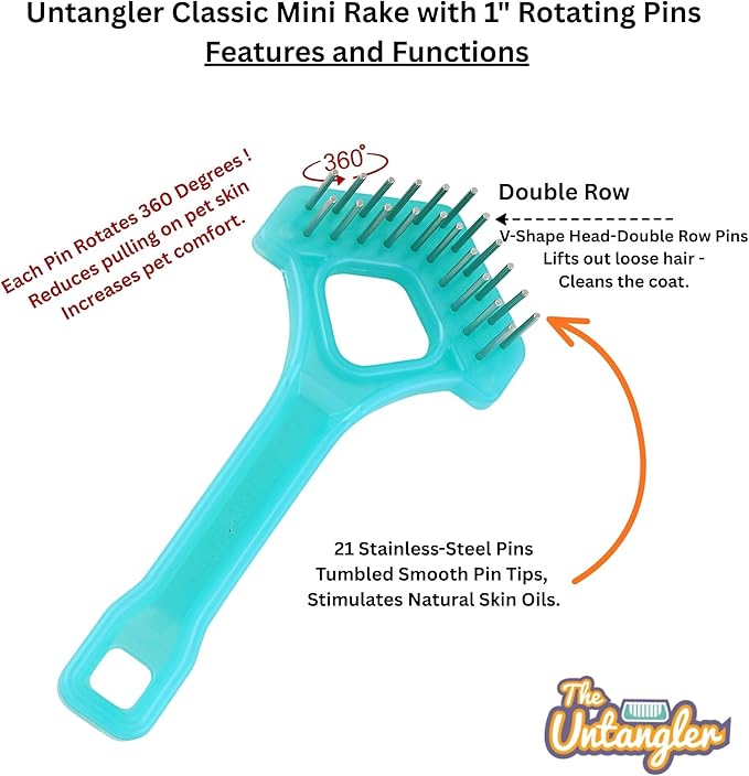 Mini-Rake V-Shaped with 1" Long Double-Row Rotating Teeth (AquaBlue)