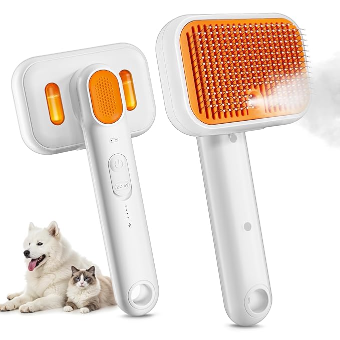 Dog Brush for Shedding & Cat Brush for Indoor Cats: 3-in-1 Cool Mist Spray Groomer – Self-Cleaning & Waterproof – Effortless Detangling, Deshedding & Bathing for Long/Short Haired or Water-Averse Pets