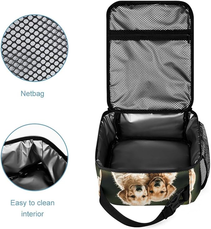 Golden Retriever Dogs Pets Lunch Box Insulated Small Durable Handbag | Portable Organizer Lunch Bag Reusable Large Capacity Lunch Tote Bags with Mutiple Pockets for Work Office Travel Picnic