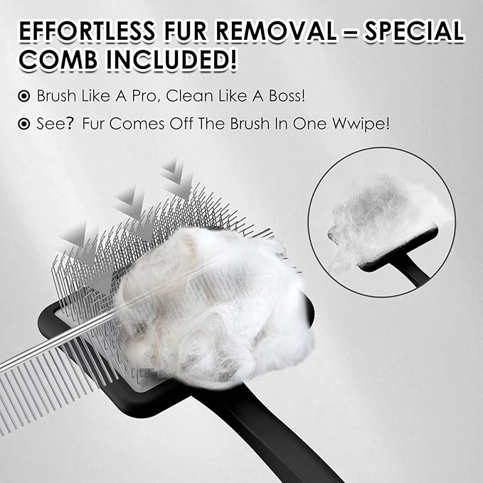 Large Dog Slicker Brush for Goldendoodles, Poodles - 3 in 1 Grooming Kit with Undercoat Rake, Comb - Extra Long Pins for Dematting Great Pyrenees, Thick Coats, Shedding, Detangling, Black