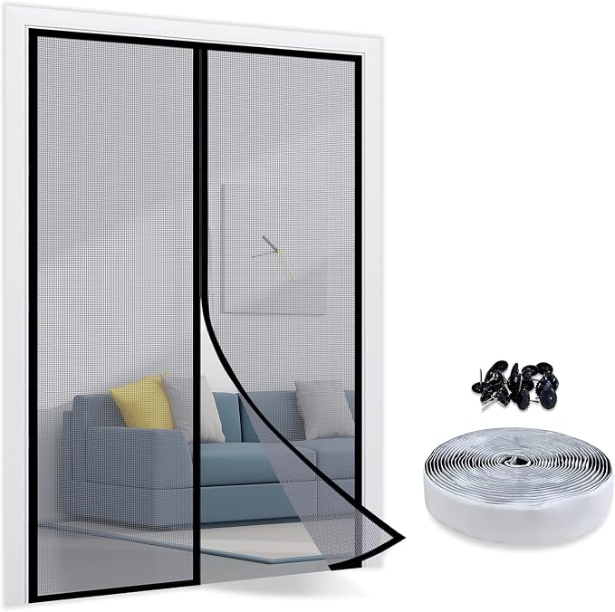 TheFitLife Fibreglass Magnetic Screen Door, Heavy Duty Mesh Curtain | 48"x83" - Fits Doors up to 46"x82" Max, Gray, with Full Frame Hook & Loop Powerful Magnets, Pet & Kid Friendly, Hands Free
