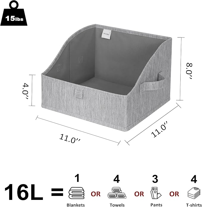 WUIKE Trapezoid Storage Bins for Closet Organizers and Storage, Fabric Closet Bins with Handles, Foldable Storage Baskets for Clothes, Purse, Blanket, Light Gray, Large, 3-Pack