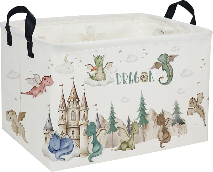 Rectangle Kids Baskets Dinosaur Basket Cute Storage Bin Boys Box for Room Decor Gift Basket(Castle dinosaur)