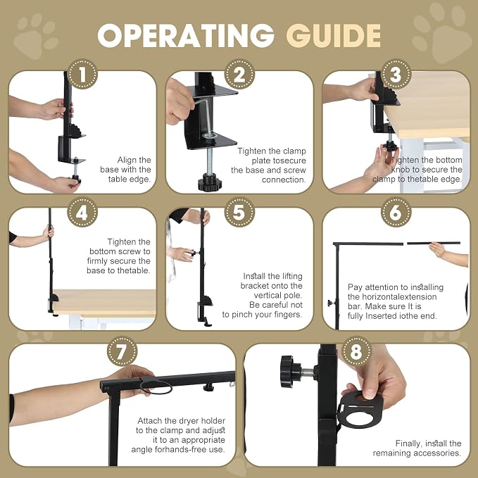 Pexhaju Dog Grooming Arm, Adjustable Foldable Integrated Table Clamp Bracket, Heavy Duty Support for Small Medium Dogs Home Salon Grooming Table Daily Use