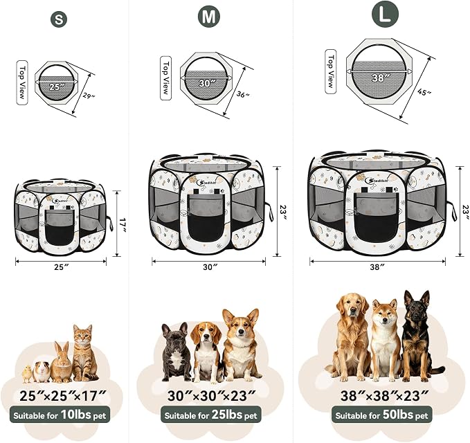 Siedihit Dog Cat Playpen, Puppy Pet Playpen Indoor for Small Dog Crate Tent | Cage Outdoor, Portable Pop Up Dogs Enclosure Kennel with Carrying Case for Dogs/Cats/Rabbits (Cute, Small)