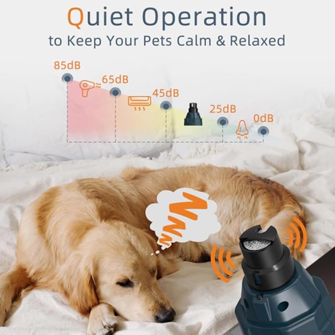 pawyzie Dog Nailgrinder Quiet with 3 Ports, 2 Speeds, Pet Nail Clipper Grinder for Large Medium Small Dogs, Puppies, Cats (Blue*1)