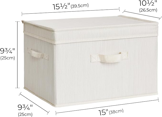 StorageWorks Fabric Storage Bins with Lids, Closet Storage Bins | Flip-Top Lid, 3 Handles, Collapsible, Stackable, for Clothes Blankets, Multi-Purpose, Large, White & Ivory, 2-Pack