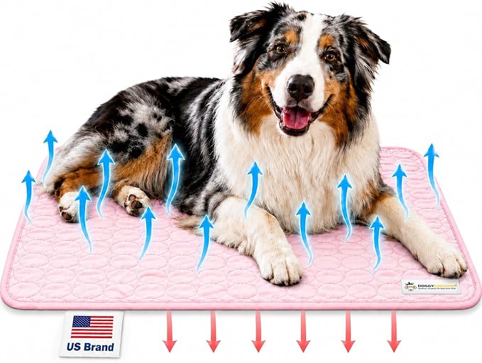 Doggykingdom Cooling Mat for Dogs – Ice Silk Self-Cooling Pet Pad for Dogs & Cats, Breathable Washable Cooling Pad for Crate, Kennel, Car & Floor, Summer Sleeping Mat, No Water Needed, Pink, Large