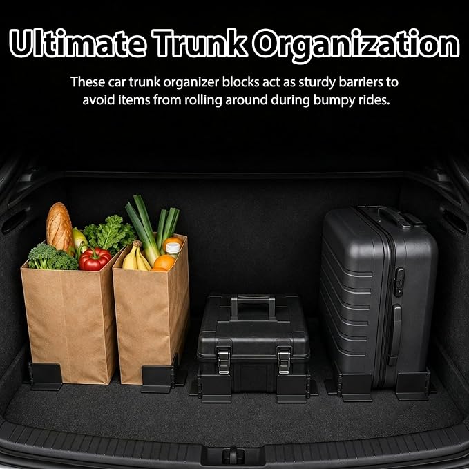 2PCS Car Trunk Organizer Blocks,Trunk Cargo Organizer | Trunk Items Organizing & Separating,Anti-Slip,Easy to Adjust & Install,Fit Wool Carpet for Cars,SUVs,Trucks