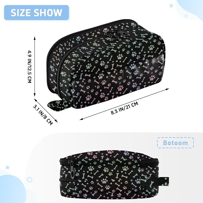 Pet Paw Black pattern Large Capacity Pencil Case with Zipper Water Resistant Portable Organizer Pen Bag for Office Students School