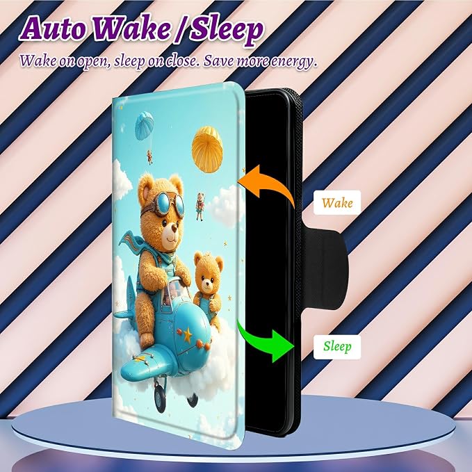 Rotating Handle Case for Samsung Galaxy Tab A11 Plus 2026/A9 Plus 11" 2024, 360 Degree Swivel Kickstand with Magnetic Closure Shockproof Leather Cover for Women Men, Airplane Bear