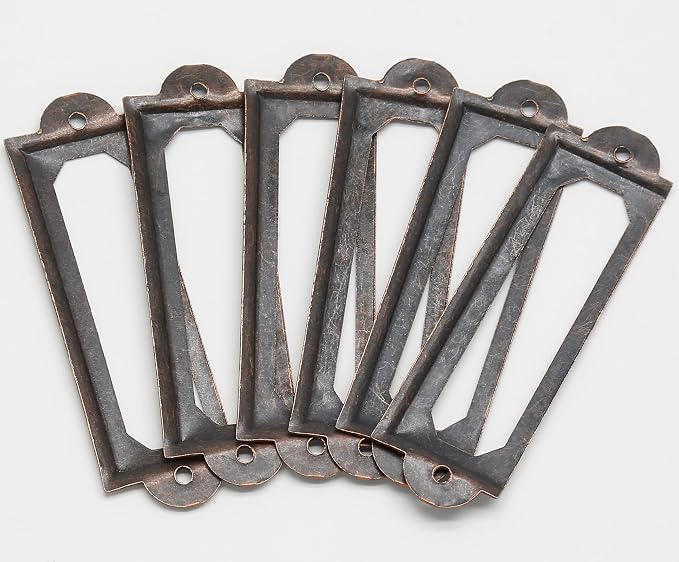 50 PCS Metal Label Holders 60x17mm Red Bronze with Screws | Iron Red Bronze-Plated Rust-Proof, 60x17mm Fits 44x10mm Label, Screws Included, For Cabinet Drawer File Box