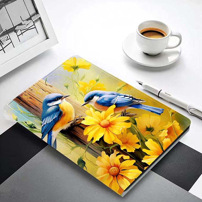 for Samsung Galaxy Tab A 8.0 2019(SM-T290/T295) Tablet Case,Premium Leather Folio Stand Auto Wake/Sleep,Multiple Viewing Stand,Bluebirds and Flowers