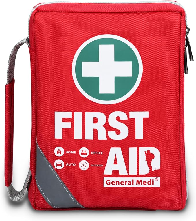 General Medi First Aid Kit - Small Compact First Aid Kit Bag(175 Piece) - Reflective Bag Design- Includes Instant Cold Pack, Emergency Blanket for Travel, Home, Office, Vehicle,Camping