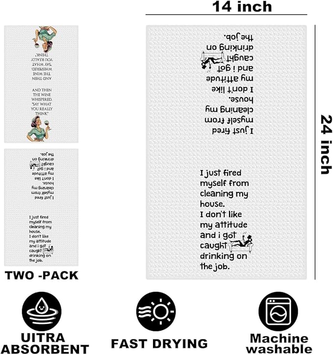 Hanamiya Na 2 Pcs Funny Kitchen Towels 24x14 Inch, Sarcastic Sayings Reusable Dish Towels for Kitchen Bathroom Decor, Waffle Weave Absorbent Hand Cloth Tea Towel, Funny Gifts for Women Friend