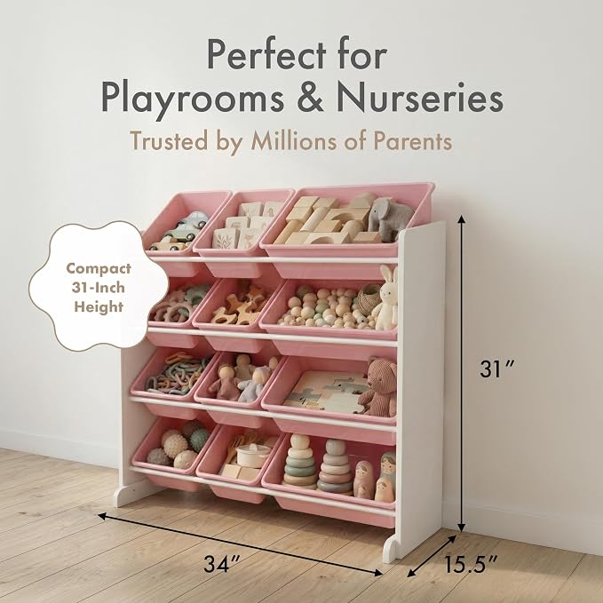 Humble Crew Kids Toy Organizer with 12 Bins, 4 Tier Storage for Playroom