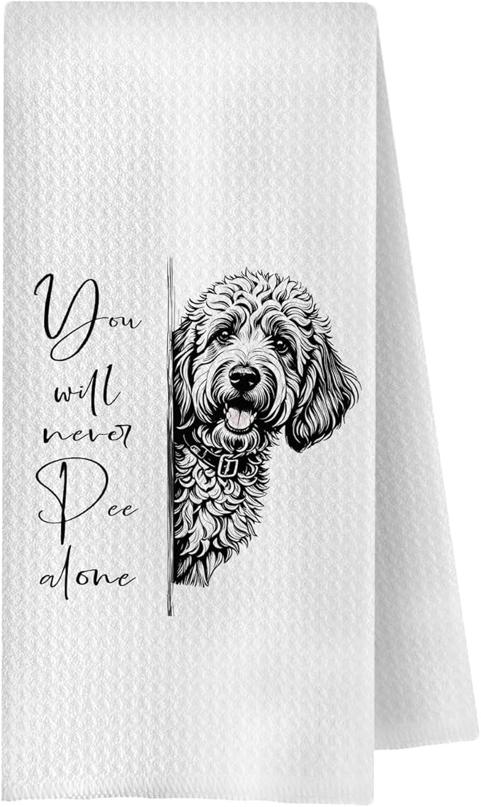 Funny Goldendoodle Dog Bathroom Hand Towels, Goldendoodle Gifts for Women Men, You Will Never Pee Alone Dog Decorative Hand Towels for Bathroom Washroom Restroom, 16x24 Inch