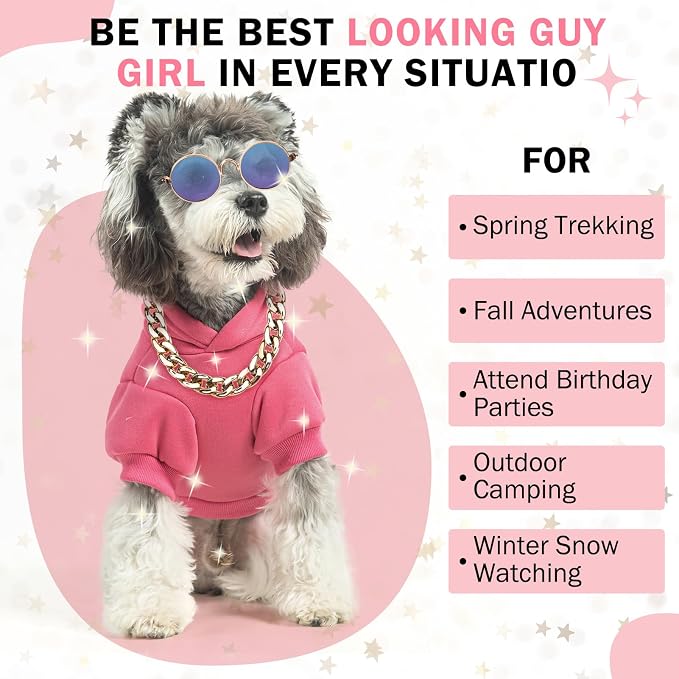 SCENEREAL Dog Hoodie Sweaters for Small Medium Large Size Dogs, Fleece Dog Sweatshirt with Hat and Pocket,Soft Cold Winter All Weather Dog Clothes for S to XL Sized Dogs, Pink M