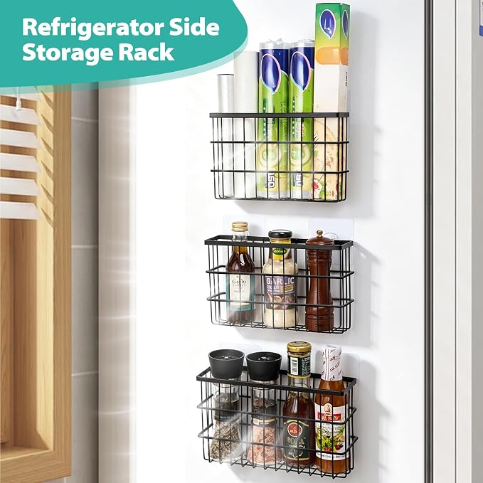 Sinnsally 3 Pack Cabinet Door Organizer,Self Adhesive Lid Organizers Inside Cabinet Storage Boxes,Hanging Storage Basket Organizer Wall Mounted Pantry Caddy Cup Holder for Kitchen,Fridge,Bathroom