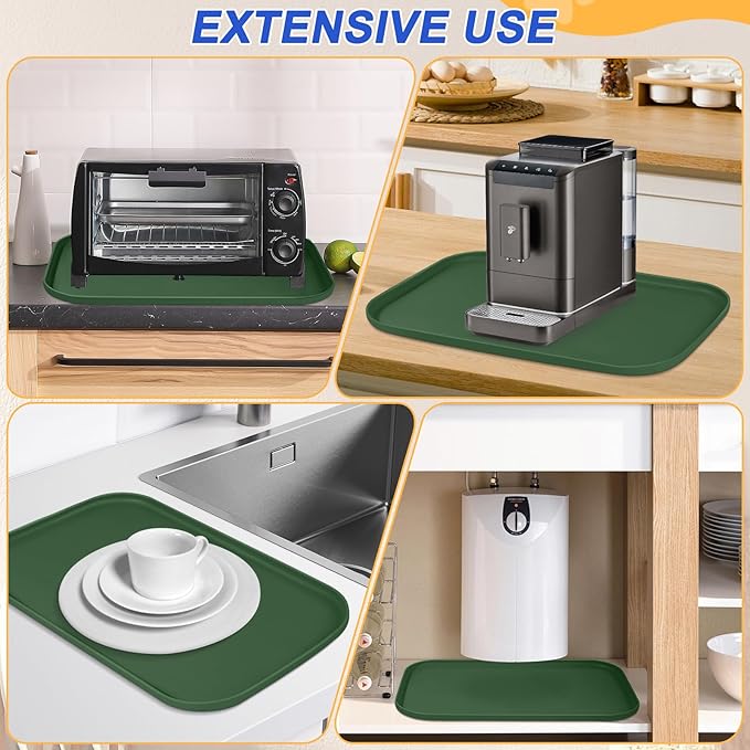 SMILOOL Silicone Pet Feeding Mat with Raised Edge for Food and Water, Dog Bowl Mats, Cat Bowls Placemat with High Lip for Floor Waterproof, Rubber Tray for Cats and Dogs 22 x 14 x0.8 Dark Olive