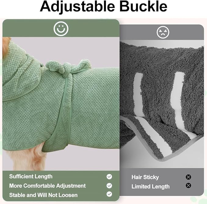 Medium to Large Size Dog Bathrobe, Quick Drying Super Absorbent Microfiber, Warm Dog Towels, Adjustable Hoodies and Belts for Dog Bath Products (Green Jacquard, L-Fit for 6 to 12 Pounds)