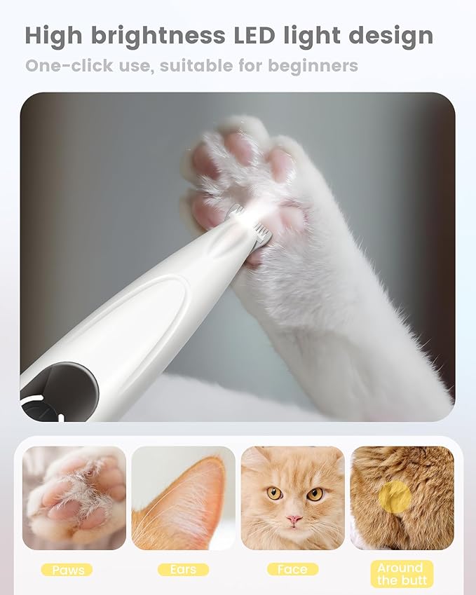 PAPMINI Dog Grooming Kit with LED Display, 35dB Ultra-Low Noise Dog Paw Trimmer, Cordless Hair Trimmer for Paws, Ears, Face, Rump with LED Light