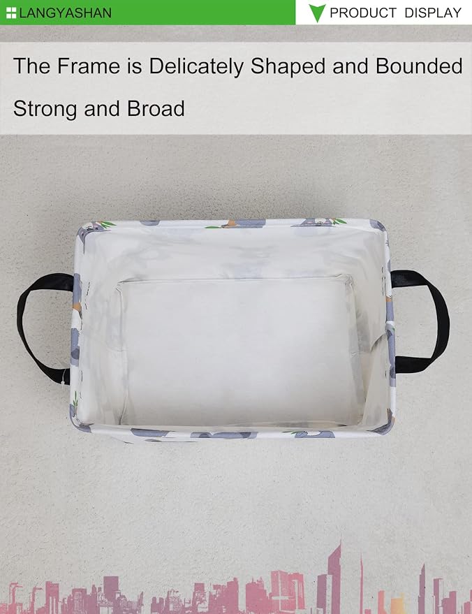 Rectangular Collapsible Gray Koala Storage Basket Nursery Toy Organizer | Storage Bin Foldable Canvas with Handles for Organizing Home Kitchen Children Toys Office Closet Shelf Baskets