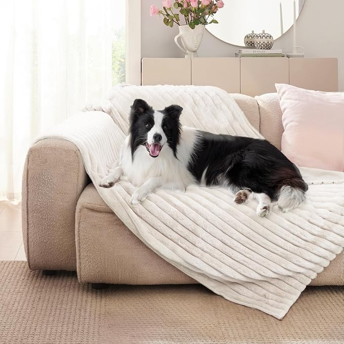 Waterproof Pet Blanket for Large Dogs & Cats - Reversible Calming Plush, Washable Furniture Cover for Couch, Bed, Car Seat, Blocks Leaks, Stains & Pet Fur (Cream, 30"x40")
