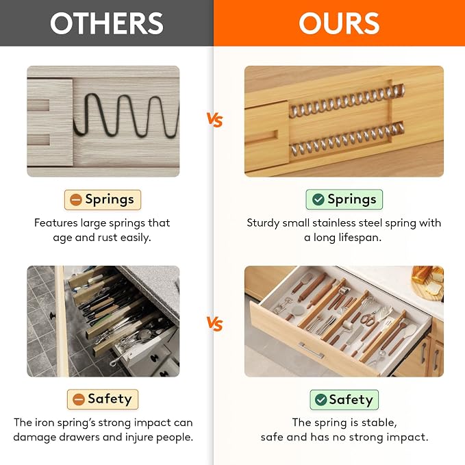 Lifewit 2.4" Kitchen Drawer Dividers, Adjustable Bamboo Drawer Organizers | 8 Pack 17.5"-22" Expandable Drawer Separator for Clothes, Utensils, Dresser, Cabinet, Closet, Nursery Organization & Storage