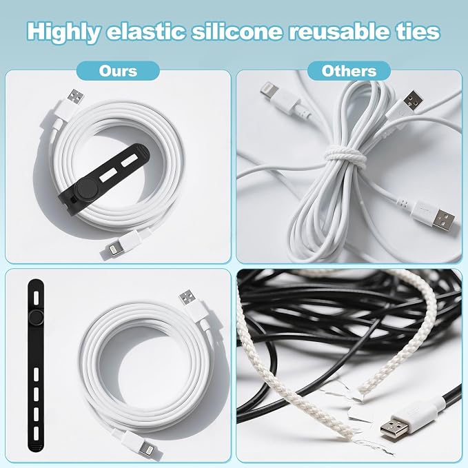 30 Pcs Cable Ties ，Silicone Cable Ties, Reusable Cord Organizer for Charger Cables, Hair Dryer, Home & Office, Flexible Cord Wraps for Electrical Wires (30 Pcs Cord Organizer)