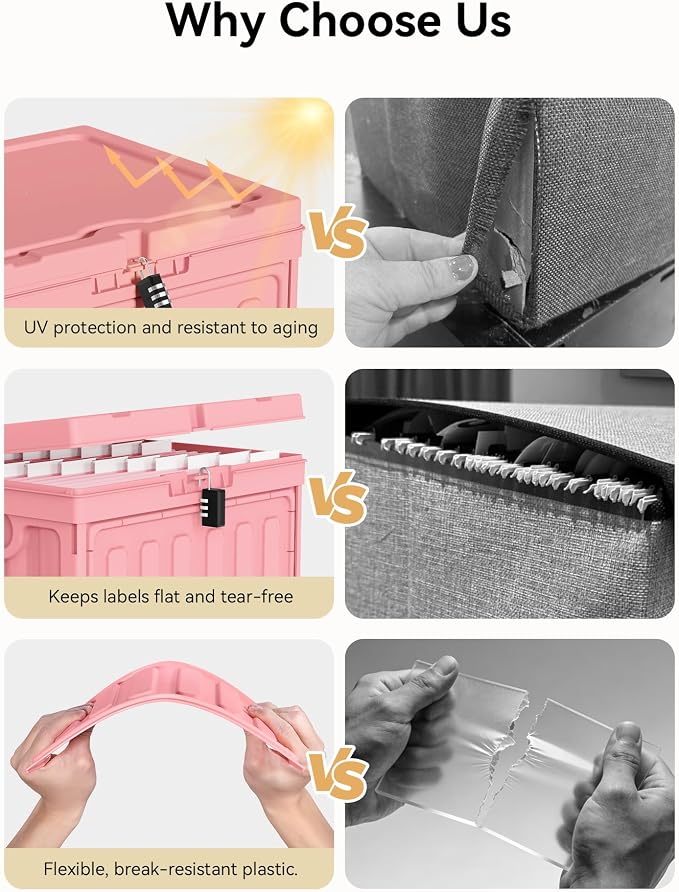Oterri Lockable Plastic File Box with Lid for Letter-Size | Hanging File Folders Not Included. Pink, Large 1-Pack. Home, Office, Classroom, Dorm, Tax, Under Bed, Filing Cabinet.