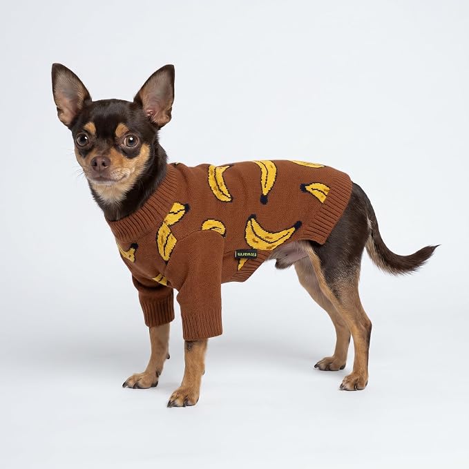 Fitwarm Banana Dog Sweater, Thermal Dog Winter Clothes for Small Dogs Boy Girl, Pet Outfit, Brown, Yellow, Small
