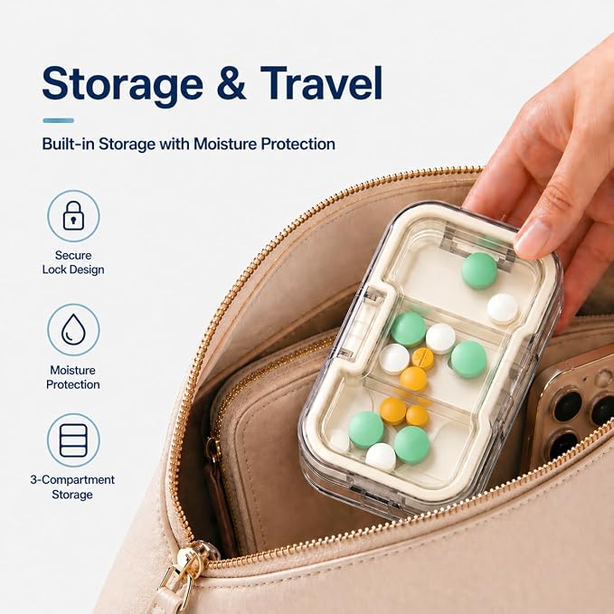 Precision Pill Splitter - Even & Accurate Tablet Cutting, Sharp Stainless Steel Blade, Easy Open Design, Safe & Portable for Small & Large Pills, Ideal for Daily Medication (Cream-Colored)