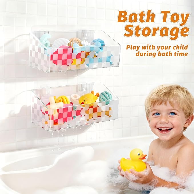 Natheeph Bath Toy Storage Holder Clear Bathtub Toy Storage Organizer, 2pack | Quick-Drying Bath Toy Holder for Tub, Bathroom, Large-Capacity Holder Organizer for Shower Toy, Bathroom Essentials