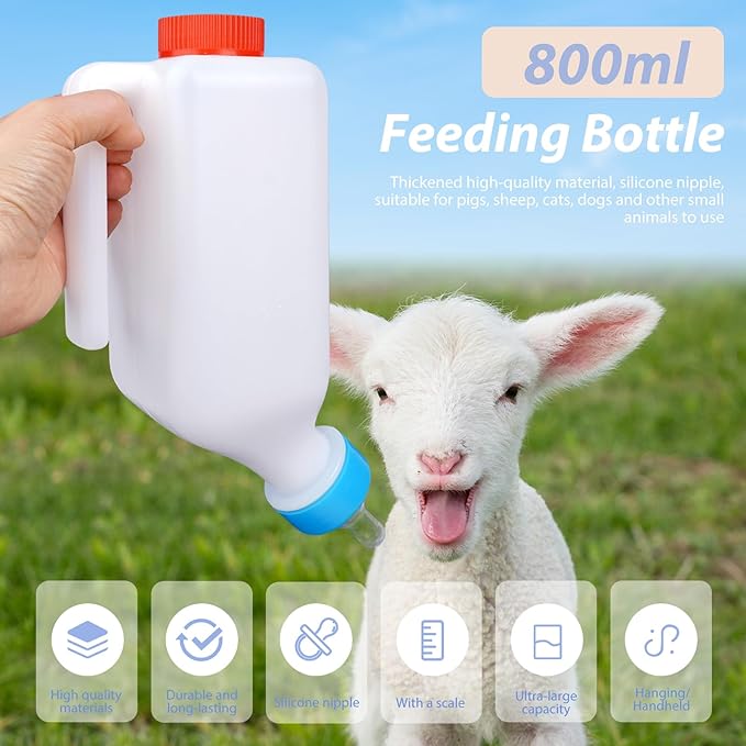 2pcs 800ml Lamb Feeding Bottle Thickened Goat Feeder Bottles Hang Upside Down Livestock Milk Bottle with Measurements Fawns Nursing Bottles for Goat Lamb Fawns Nigerian Dwarf Doeling (2pcs)