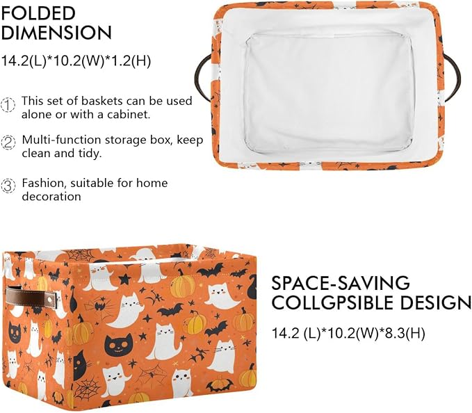 Kigai Storage Basket, Fabric Collapsible Closet Organizer Bin | Halloween Boo Waterproof Foldable Canvas Basket with Handles for Shelves, Nursery, Closet, Bedroom & Bathroom