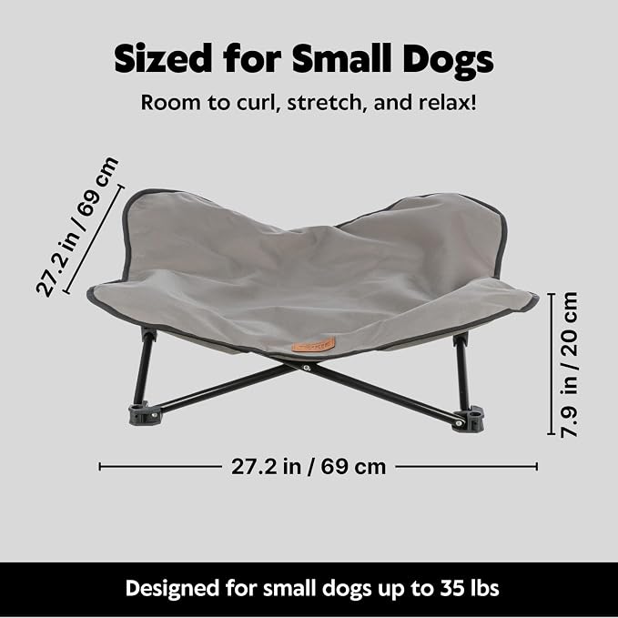 Trixie Camping Cot for Small Dogs up to 35 lb, 27.2" x 27.2" | Elevated Pet Travel Bed, Portable Steel Frame Lounger, Removable Topper, Foldable Design, Storage Bag Included
