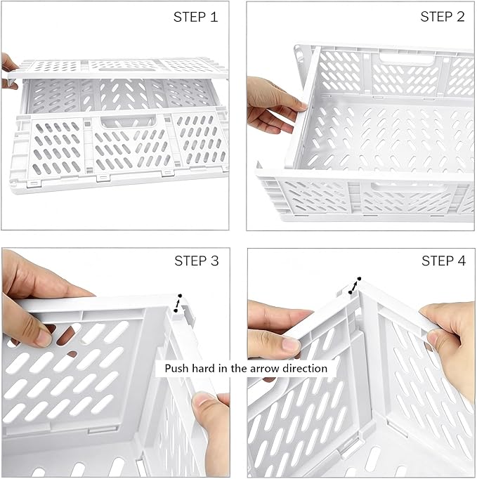Tobeso-Nuoze 2 Pack Pastel Plastic Storage Baskets-20L Space-Saving Bins | Plastic Collapsible Storage Crates Foldable Plastic Crates for Storage Collapsible Crates for Organizing (White)