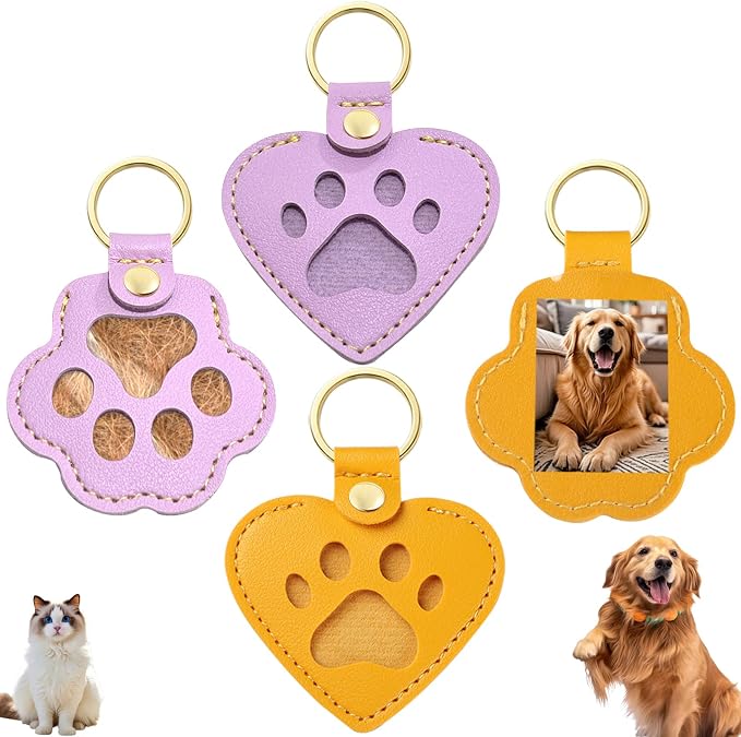 Pet Memorial Keychain for Dog: Heart Leather Keychain Holds 3g Pet Fur | LONANSHO Memory Pet Fur Keepsake Keychain - Holds 3g Pet Fur & 1.2" x 1.5" Photo - Memorial Gift for Dog Cat Owners
