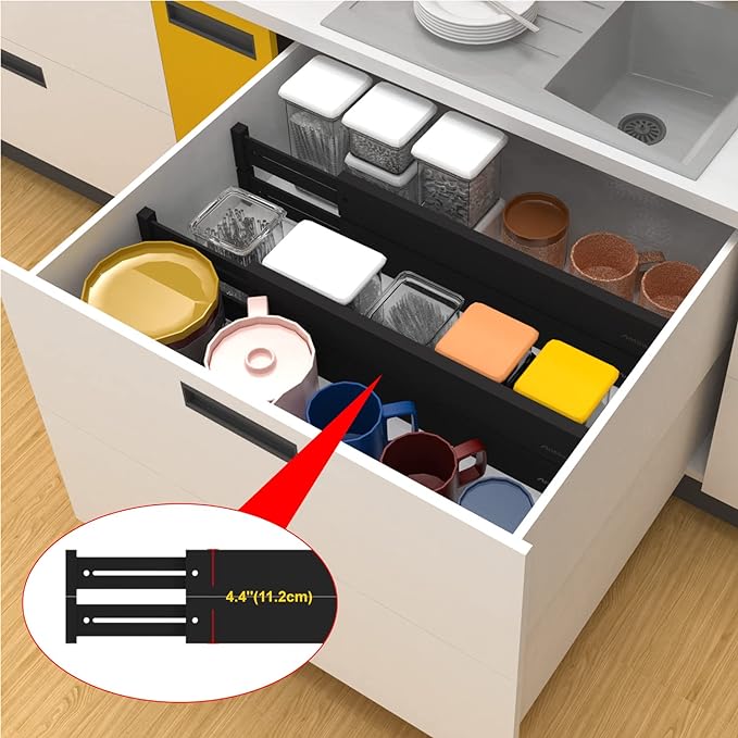 10pack Bamboo Drawer Dividers, Expandable Drawer Separators Splitter, 17-22 inches Adjustable Spring-loaded Organizer for Large Utensil, Clothes, Tools Drawers(Black)