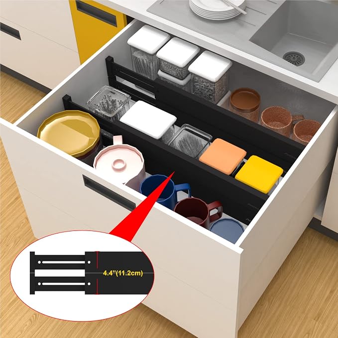 Bamboo Drawer Dividers Organizers, Expandable Drawer Separators Splitter,17-22 inches Long Adjustable Spring-loaded Organizer for Large Utensil, Clothes, Tools Drawers (Black)