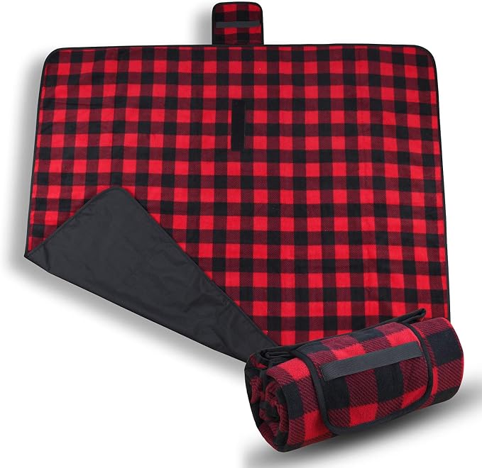 Tirrinia Waterproof Outdoor Blanket with Sherpa Lining, Windproof Foldable